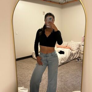 Zara Black Long Sleeve Polo Crop Top